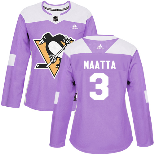 Adidas Penguins #3 Olli Maatta Purple Authentic Fights Cancer Women's Stitched NHL Jersey